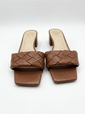Vince Camuto Brown Braided Leather Slide Sandals